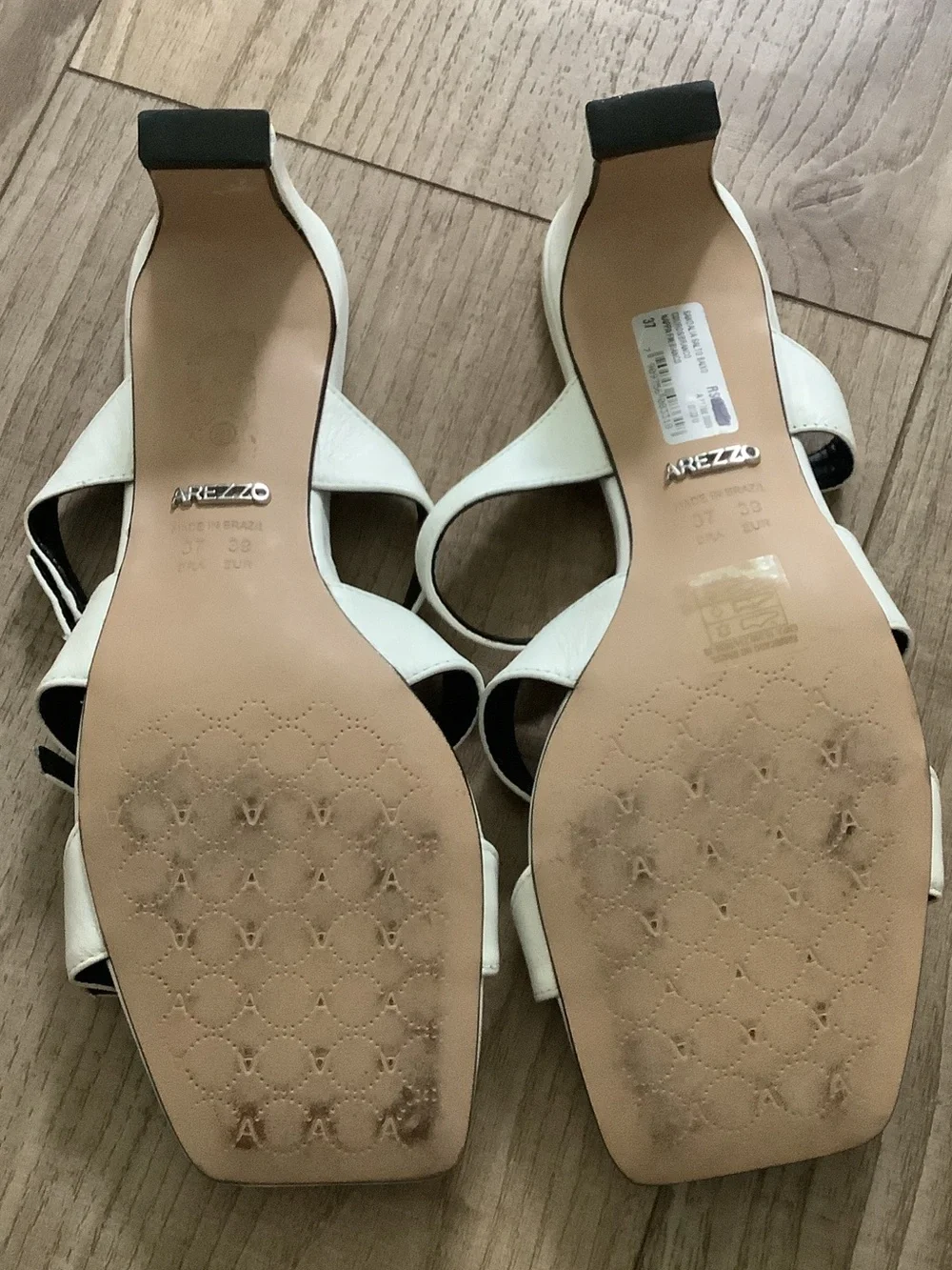 Arezzo Cream Strappy Mid Block Heel Sandals